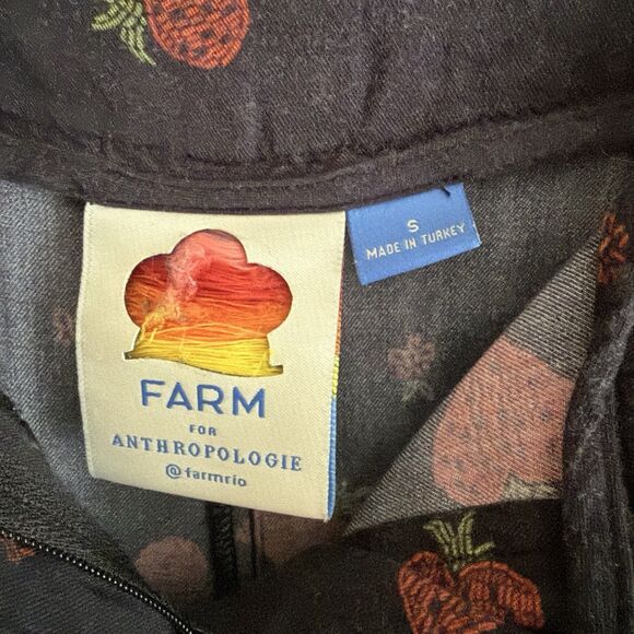 Farm Rio Strawberry Print Wide Leg Pants Small High Rise Black Red Boho Hippie - Picture 13 of 15